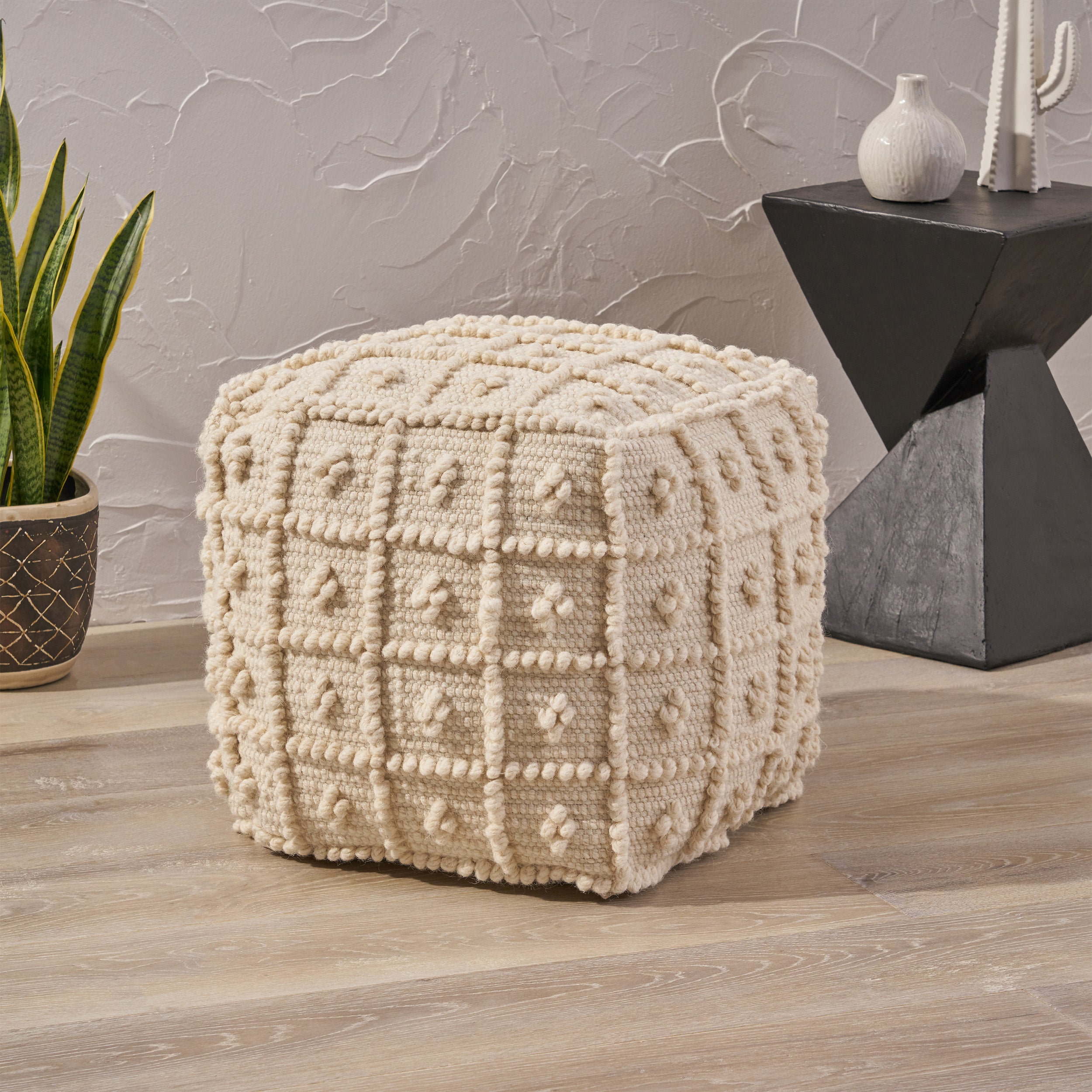 Sarahbella Boho Wool and Cotton Ottoman Pouf