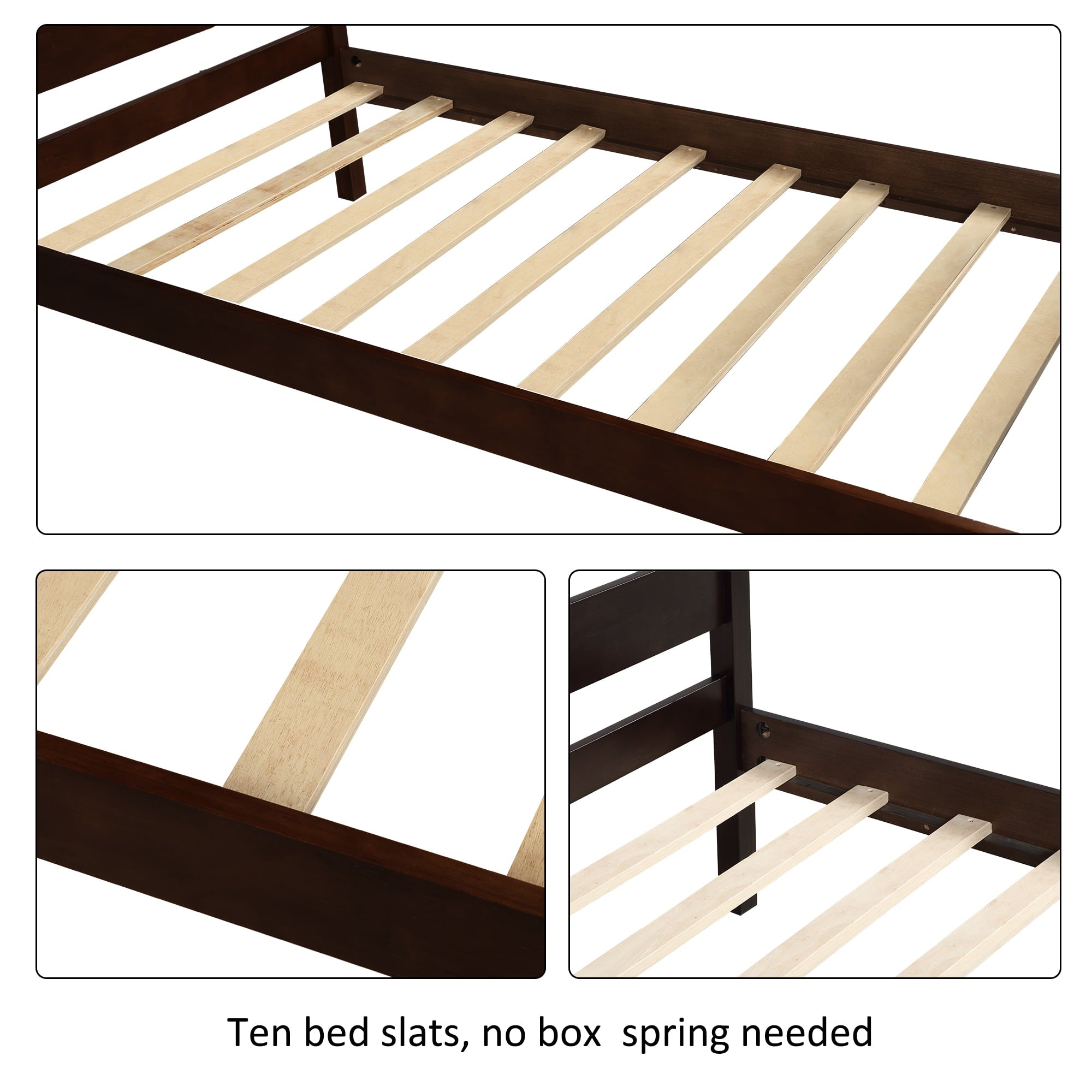 BTMWAY Wood Twin Bed Frame for Kids Adults, Solid Wood Platform Bed Frame with Headboard and Footboard, Modern Twin Size Bed Frame with Wooden Slats Support, No Box Spring Needed, Espresso