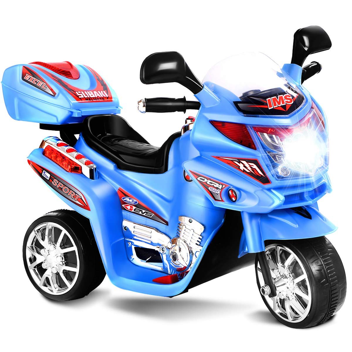 Costzon Ride On Motorcycle, 6V Battery Powered 3 Wheels Electric Bicycle, Ride On Vehicle with Music, Horn, Headlights