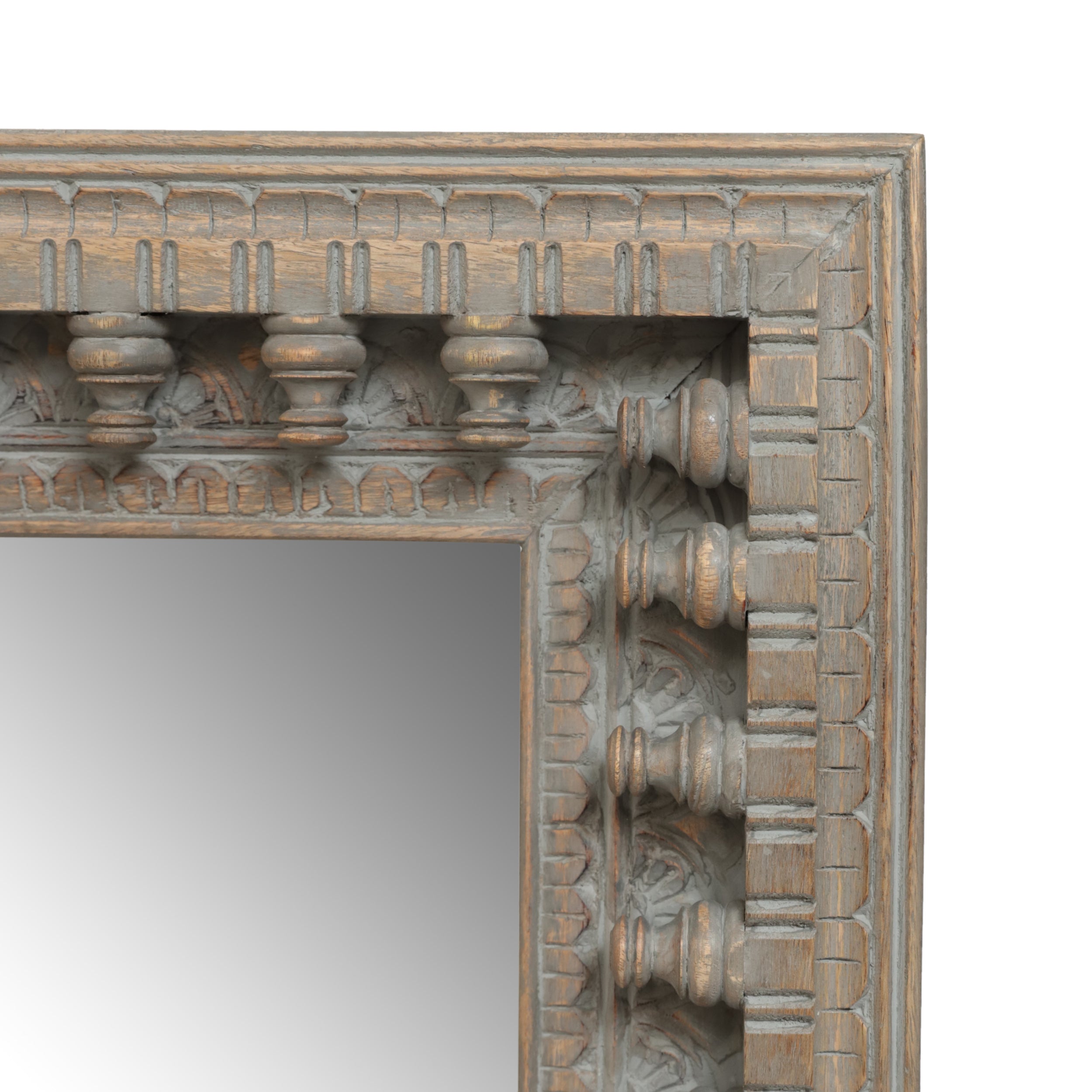 Finn Boho Handcrafted Mango Wood Carved Hanging Floor Mirror, Distressed Gray