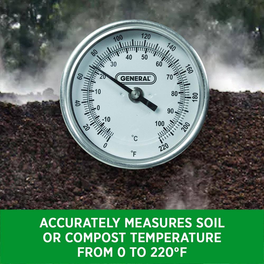 General Tools 36 Inch Lomg-Stem IndoorOutdoor Agricultural Soil Compost Thermometer with Analog Dial and NPT fitting T300-36