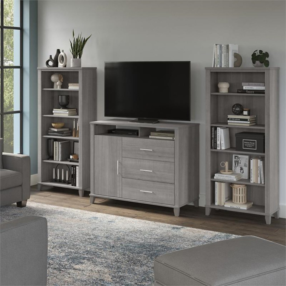 Somerset Entertainment Center in Ash Gray   Engineered Wood   Entertainment Centers And Tv Stands   by Homesquare  Houzz