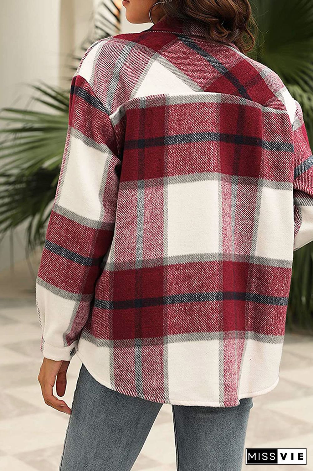 Plaid Button Down Pocketed Shacket Jackets Women Wholesale