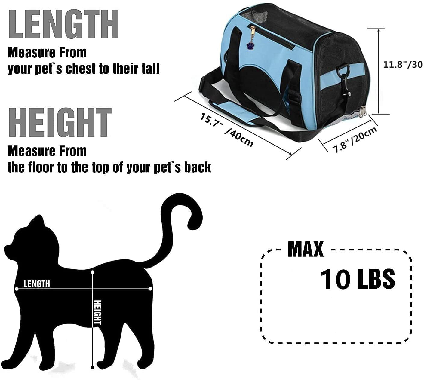 ZaneSun Cat Carrier，Soft-Sided Pet Travel Carrier for Cats，Dogs Puppy Comfort Portable Foldable Pet Bag Airline Approved(blue)