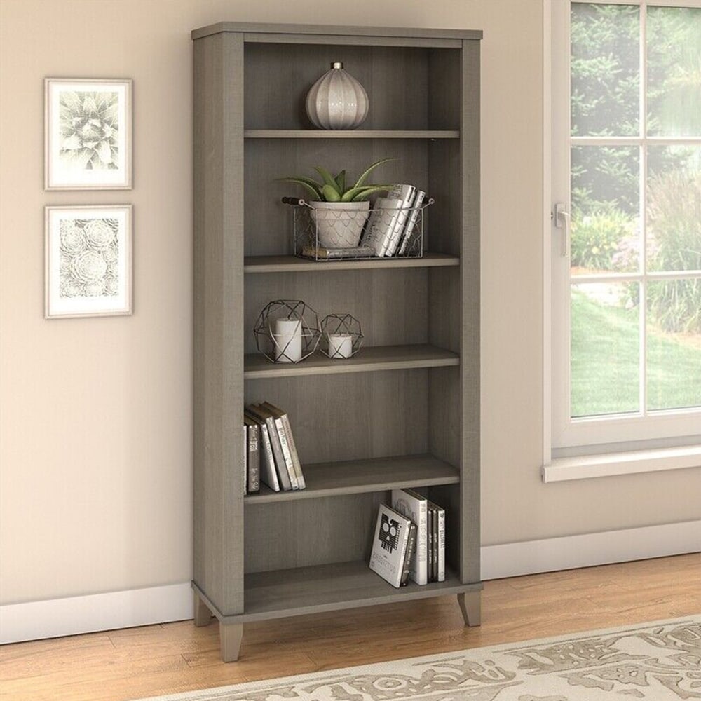 5 Shelf Bookcase Adjustable Shelves Ash Gray   52 x 63