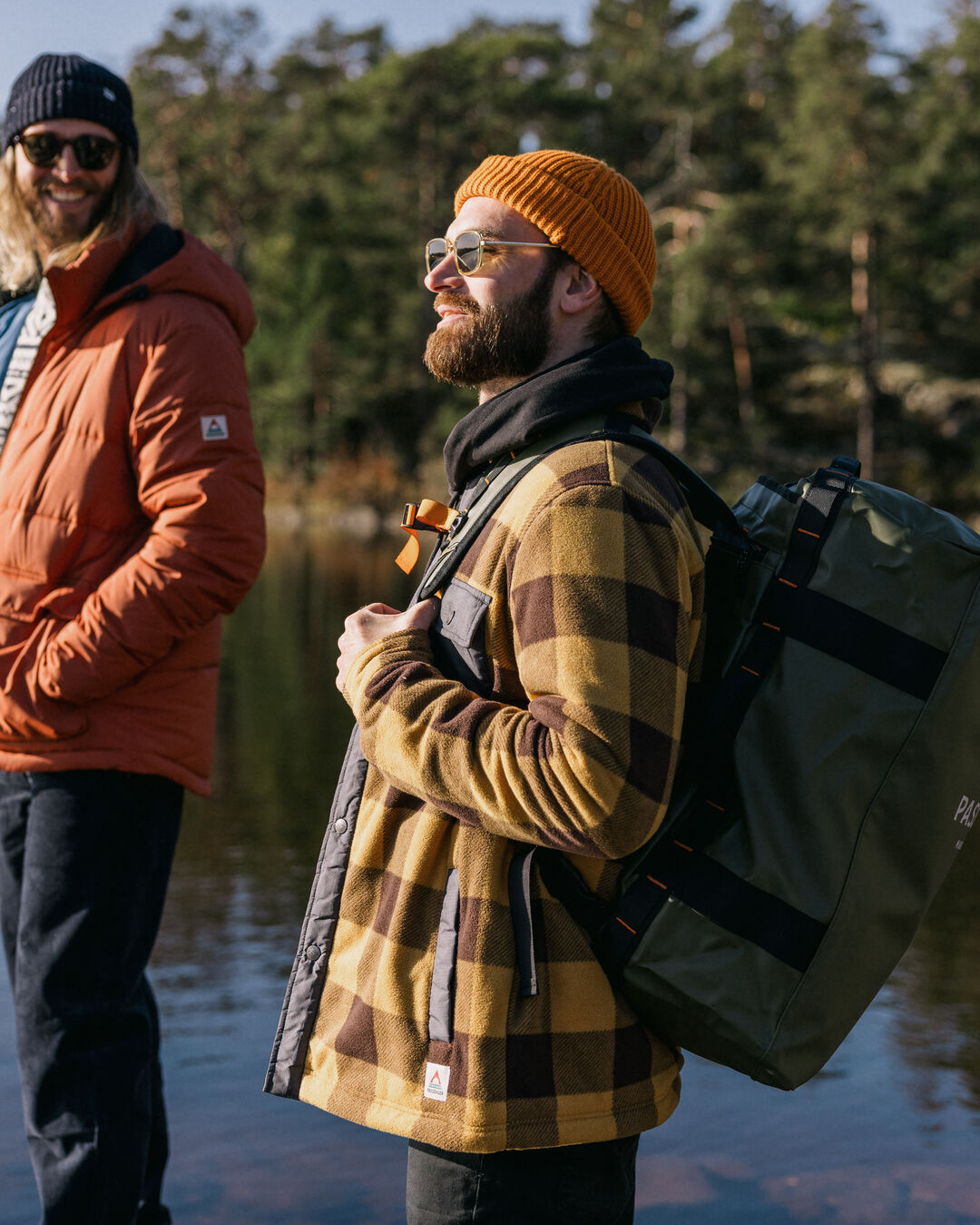 Firelight Sherpa Lined Overshirt - Golden Brown Check