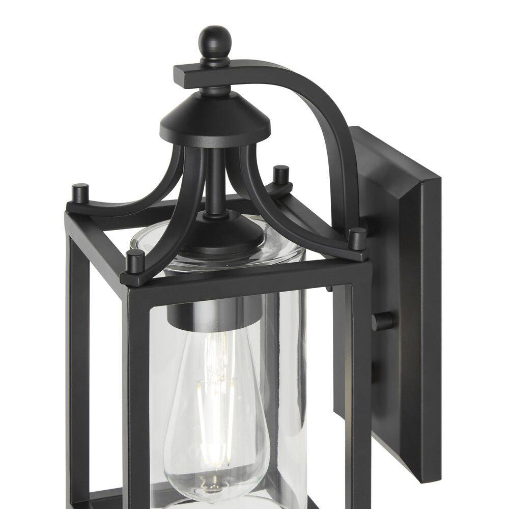 Hampton Bay Boswell Quarter 7.25 in. 1-Light Matte Black Hardwired Outdoor Transitional Wall Lantern Sconce with Clear Glass Shade 1036HBMBDI