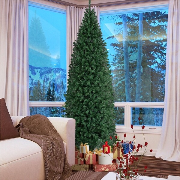 Yaheetech Prelit Artificial Christmas Tree Slim Tree Hinged Spruce