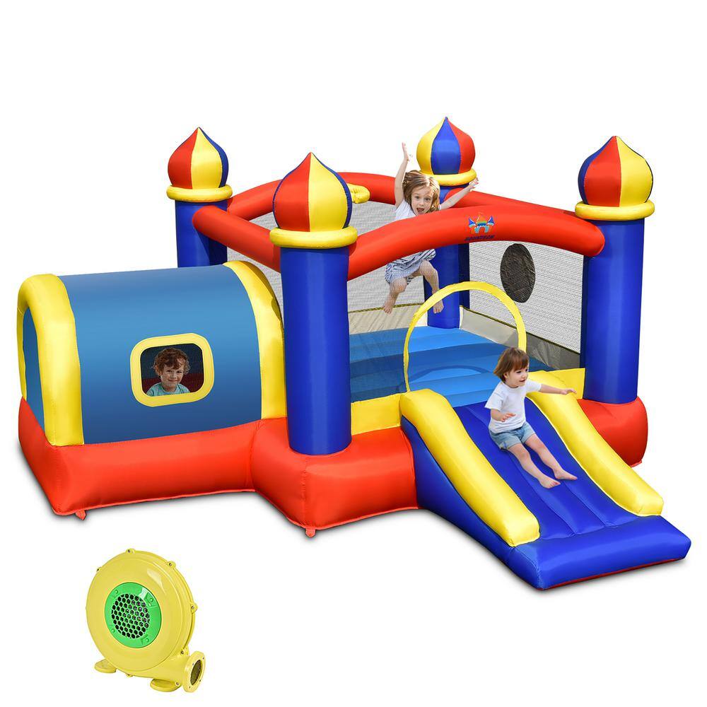 Costway Inflatable Castle Kids Bounce House with Slide Jumping Playhouse and 480-Watt Blower NP10442+EP24682