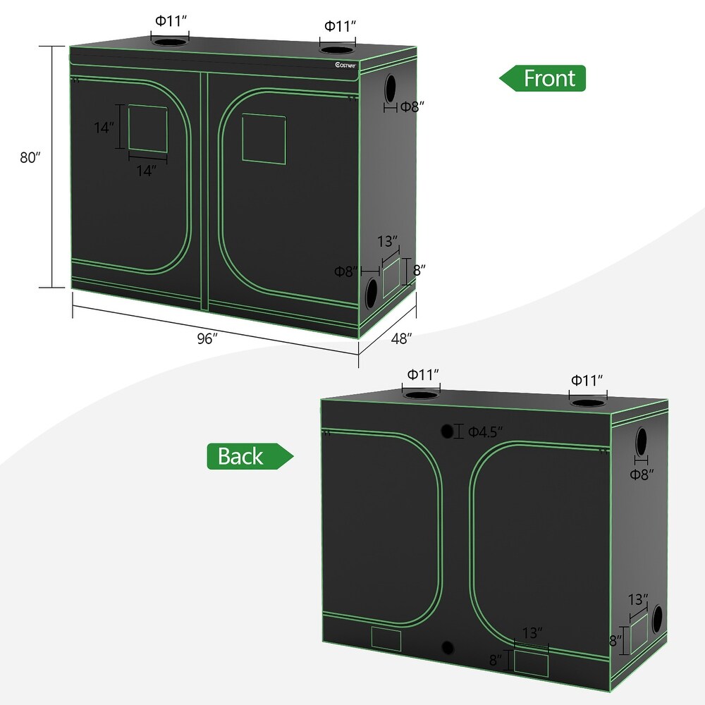 Costway 4x8 Grow Tent  96''x48''x80'' High Reflective Mylar   96''x 48''x 80''