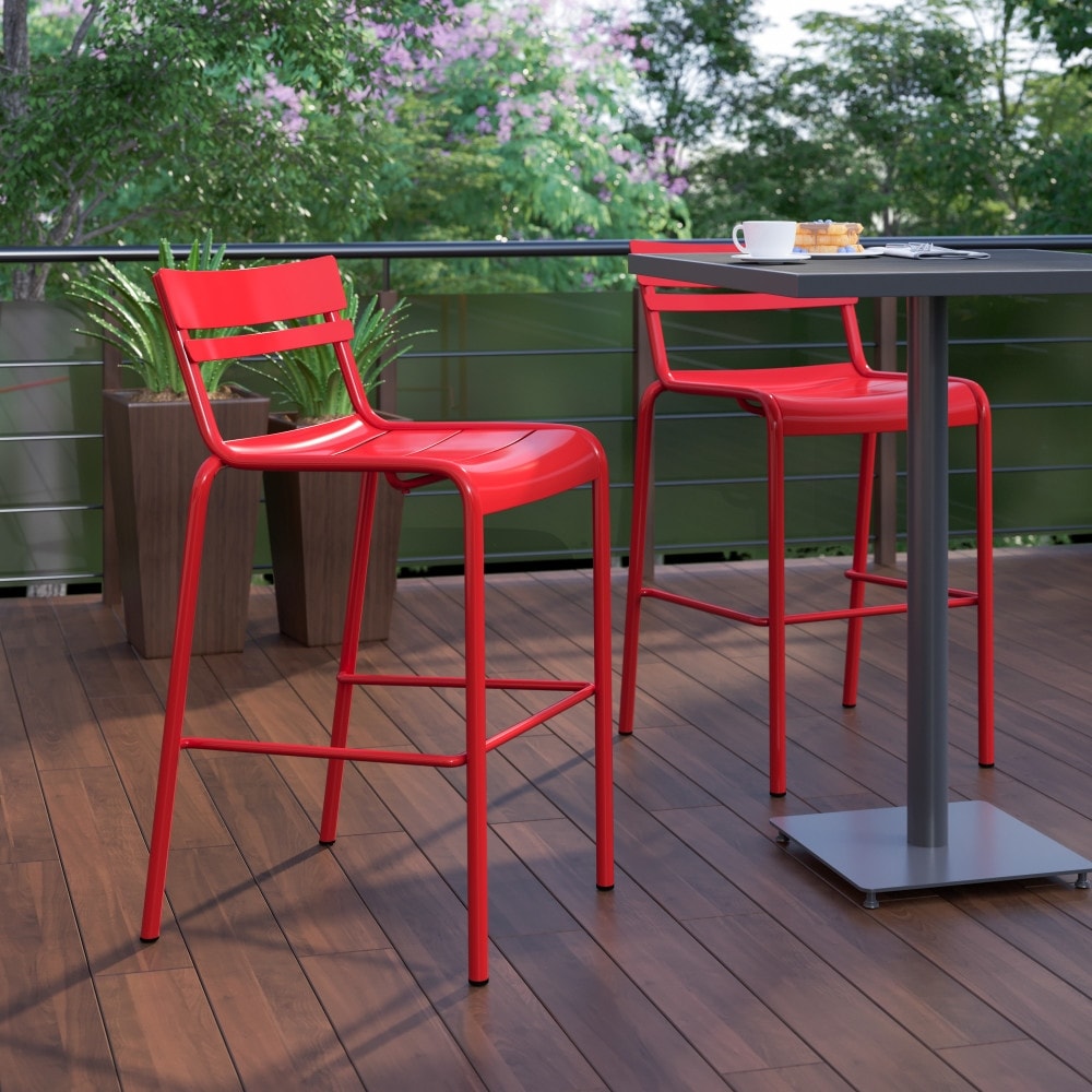 Modern Commercial Grade 2 Slat Indoor/Outdoor Steel Bar Stool