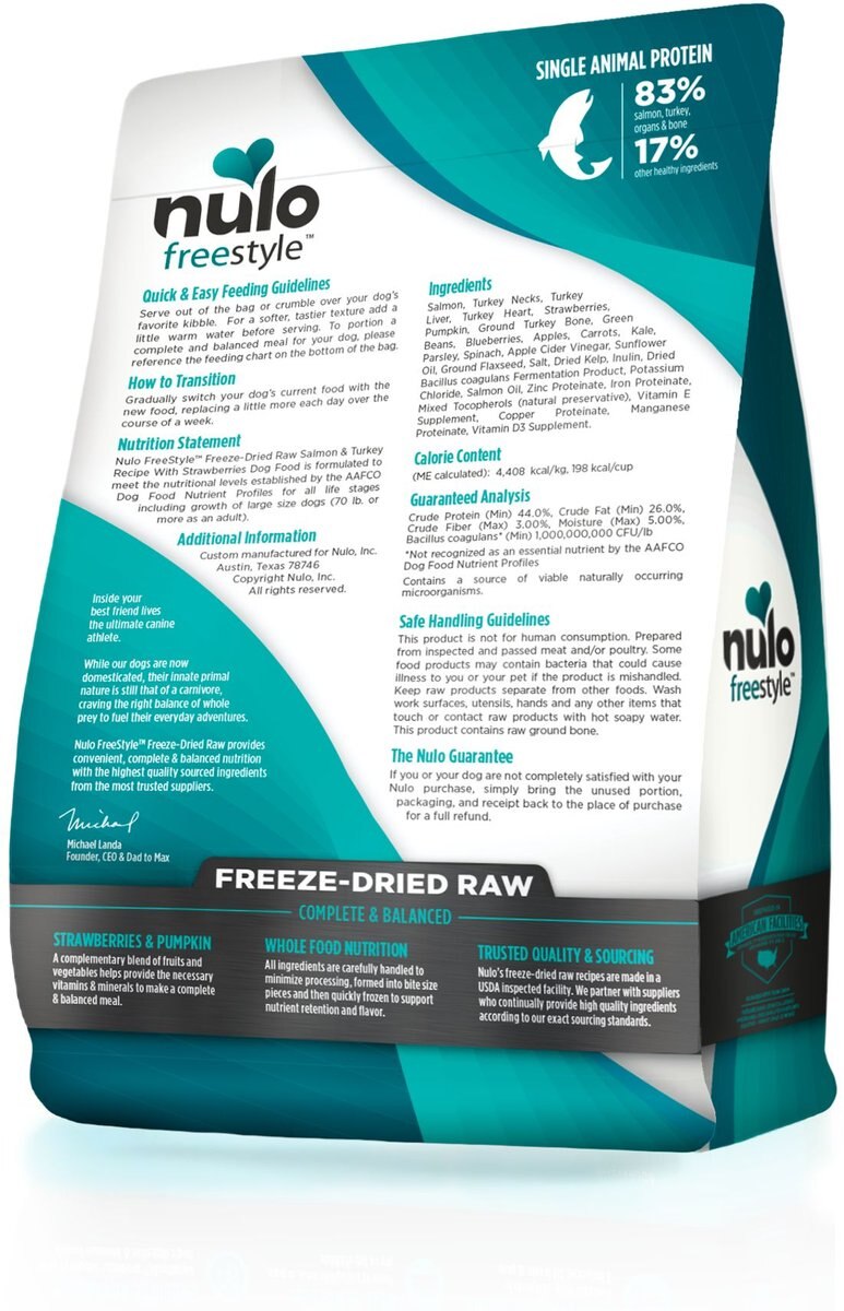 Nulo Freestyle Salmon and Turkey Recipe With Strawberries Grain-Free Freeze-Dried Raw Dog Food