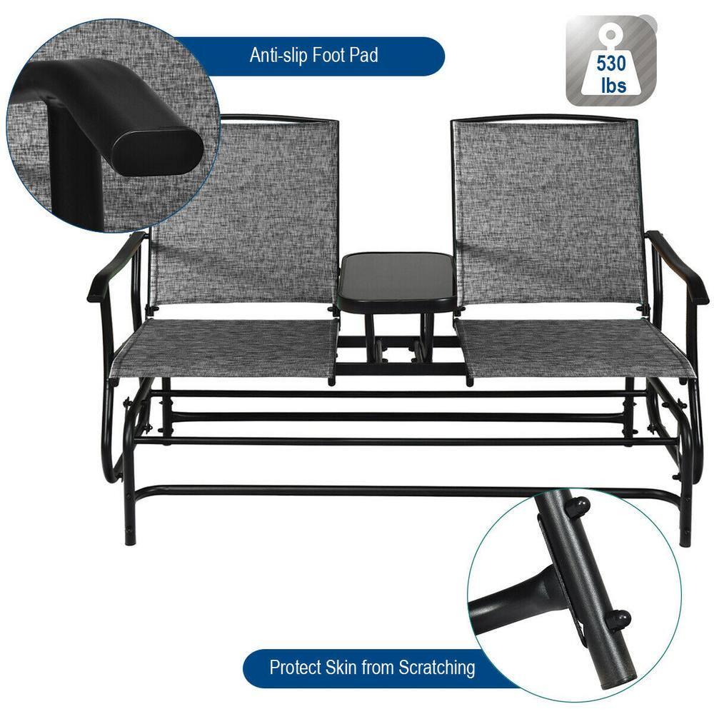 CASAINC Gray 2Person Metal Double Rocking Outdoor Patio Loveseat