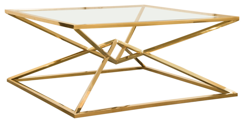 40 quot40 quotSquare Glass Coffee Table Stainless Steel Gold Frame   Contemporary   Coffee Tables   by Sideboards and Things  Houzz