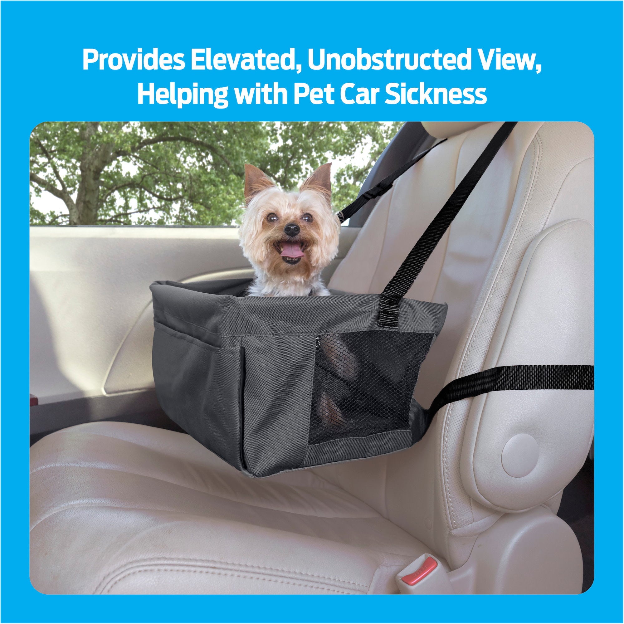 Premier Pet Car Booster Seat for Small Dogs: Keeps Dog Secure， Protects Seat， Easy to Install， Provides Elevated， Unobstructed View Helping with Pet Car Sickness， Works in Any Vehicle with Headrests