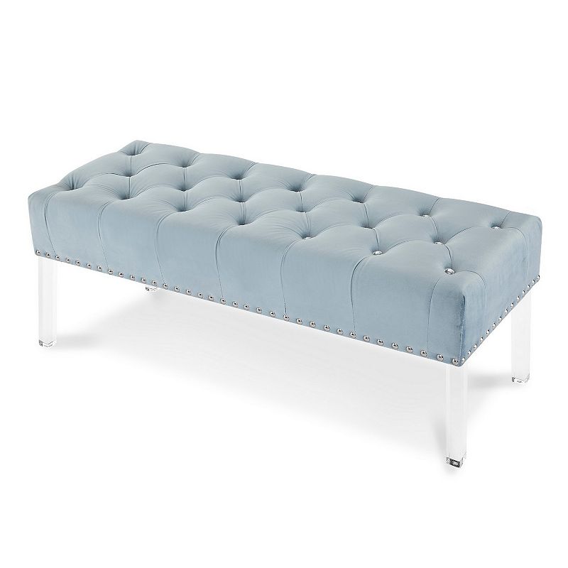 Bernard 49 Inch Velvet and Button Tufted Bench， Light Blue