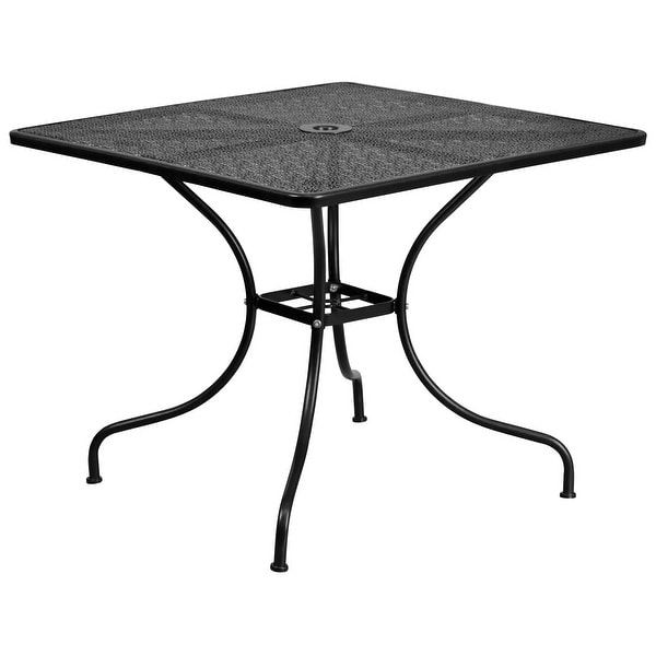 35.5inch Square Steel 3piece Patio Table Set with Round Back Chairs