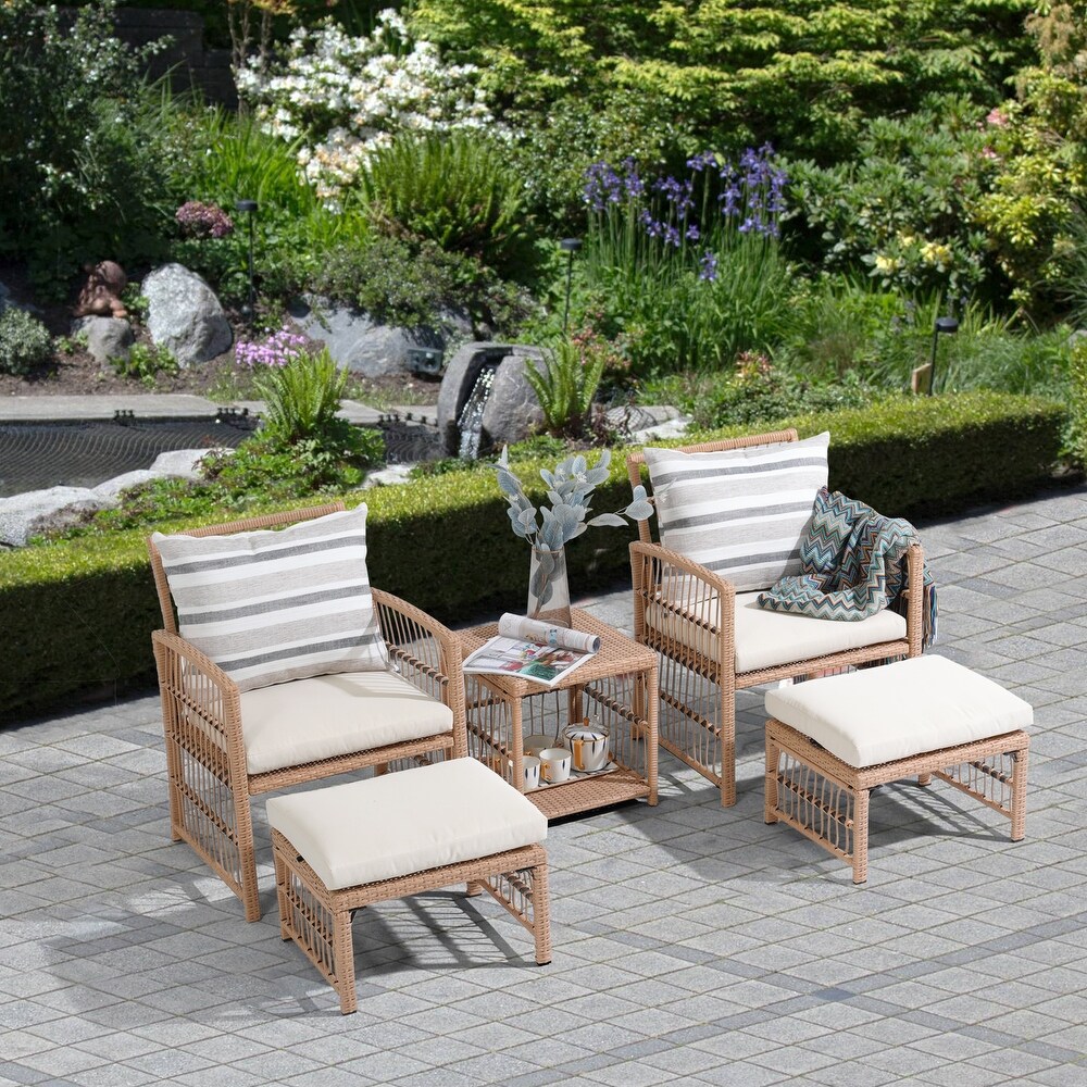 Outdoor 5 Piece Rattan Conversation Set with Cushion