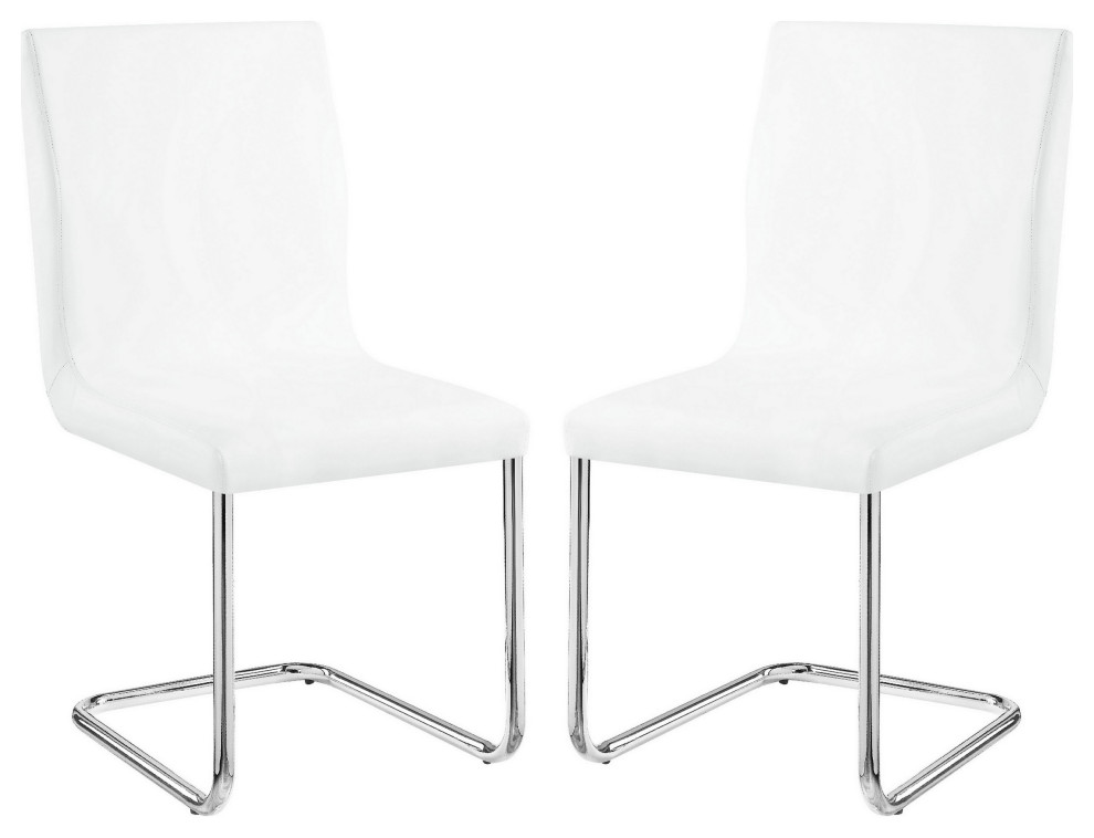 Benzara BM279171 23 quotDining Side Chair Vegan Faux Leather  Set of 2  White   Contemporary   Dining Chairs   by Uber Bazaar  Houzz