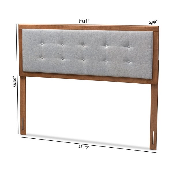 Sarine Mid-Century Modern Light Grey Fabric Upholstered Walnut Brown Finished Wood Full Size Headboard - Light Grey - - 34859632