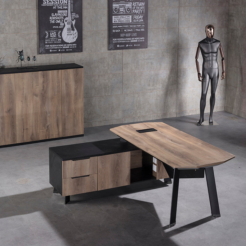 ARTO Executive Office Desk with Reversible Return 1.8M - 2.0M - Warm Oak & Black