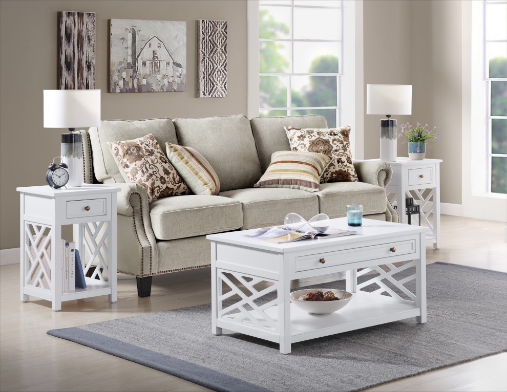 Coventry 36 quotCoffee Table  Drawer and Two End Tables  Drawer  White   Transitional   Coffee Table Sets   by Bolton Furniture  Inc.  Houzz