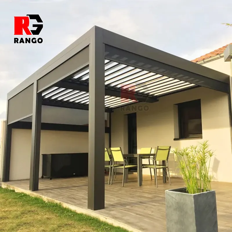 Outdoor Factory Supplying Customized Outdoor Waterproof Bioclimatic Aluminium Pergola With Glass Sliding Doors