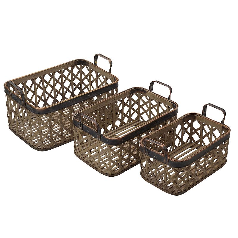 Elements Bamboo Crisscross Basket Floor Decor 3-piece Set