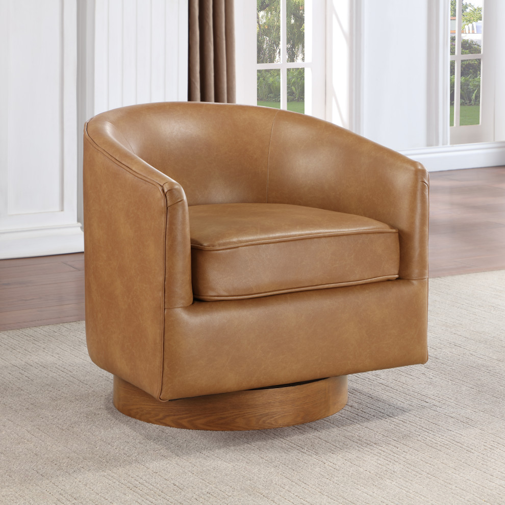 Taos Top Grain Leather Wood Base Swivel Accent Chair   Modern   Armchairs And Accent Chairs   by Comfort Pointe  Houzz