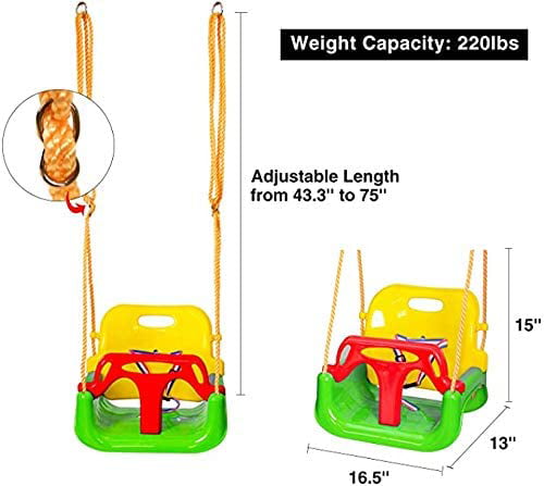 Lineslife 3-in-1 Baby Swing Seat， Toddler Swing， Anti-Flip Secure Detachable Infants to Teens Kids Swing Seat for Outside Playground， Green