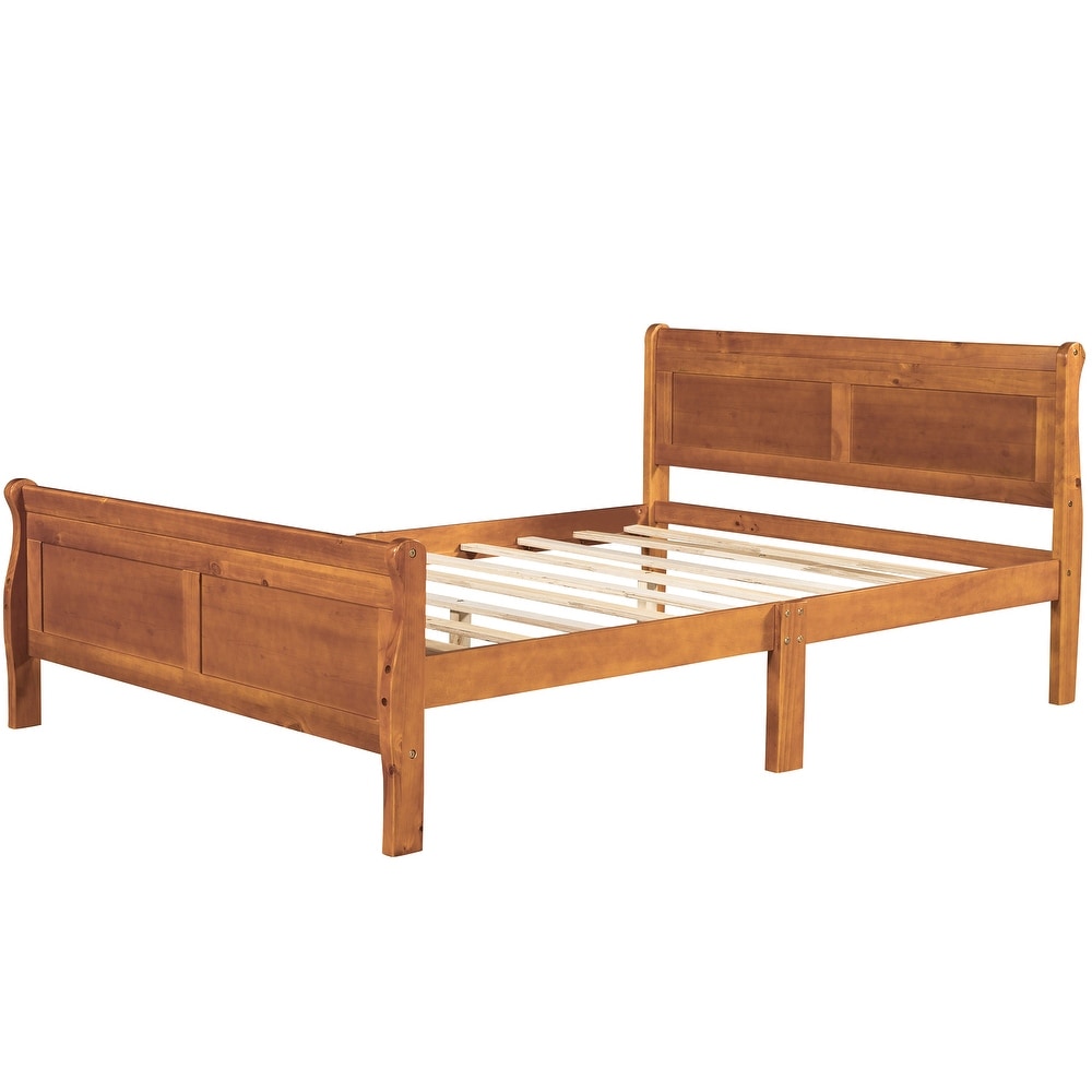 Full Wood Platform Sleigh Bed Frame with Headboard for Guest Living Room