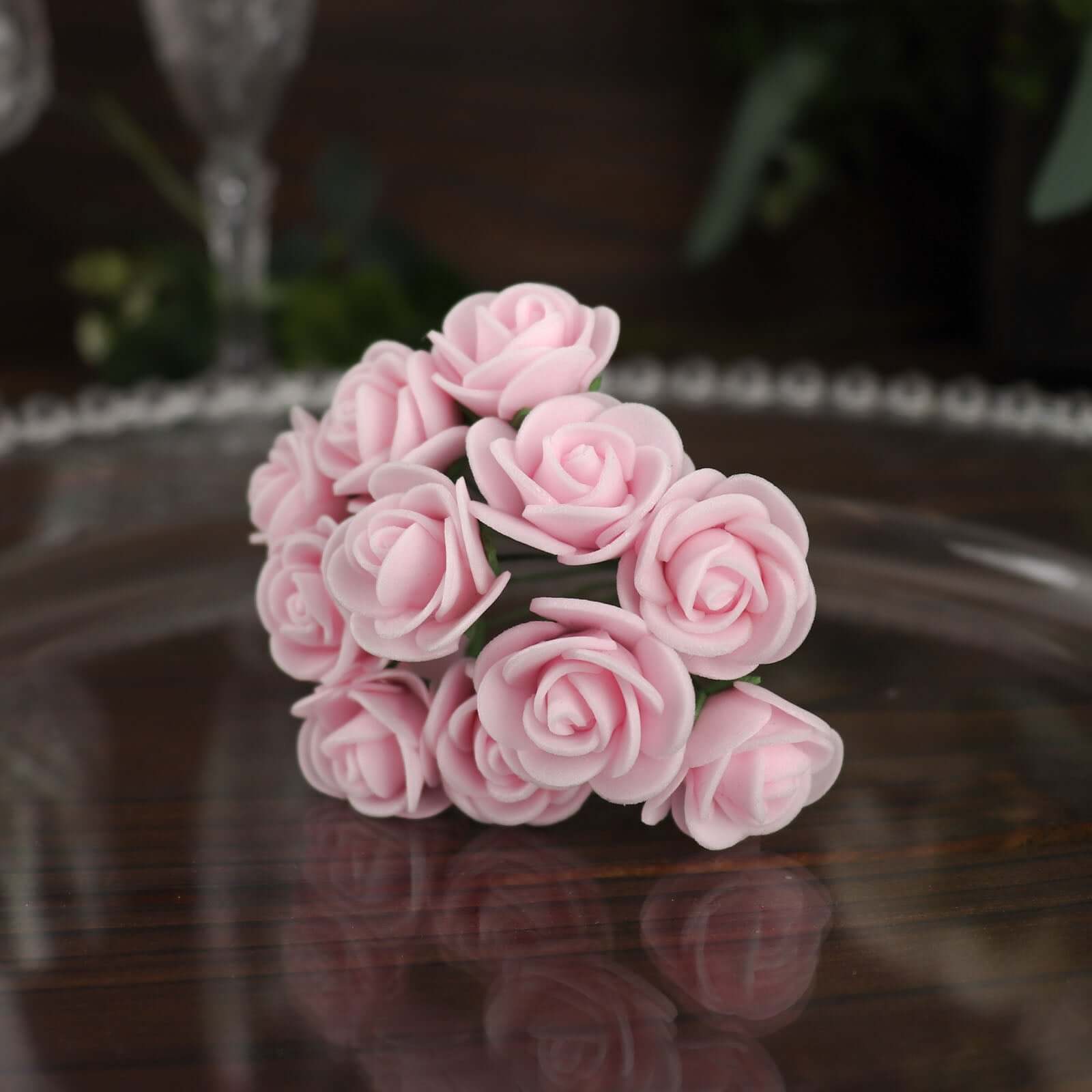 48 Roses Pink Real Touch Artificial DIY Foam Rose Flowers With Stem, Craft Rose Buds 1