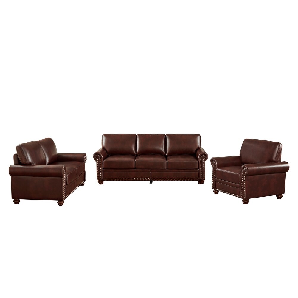 1+2+3 Seater PU Leather Loveseat Sofa Set for Living Room  Burgundy