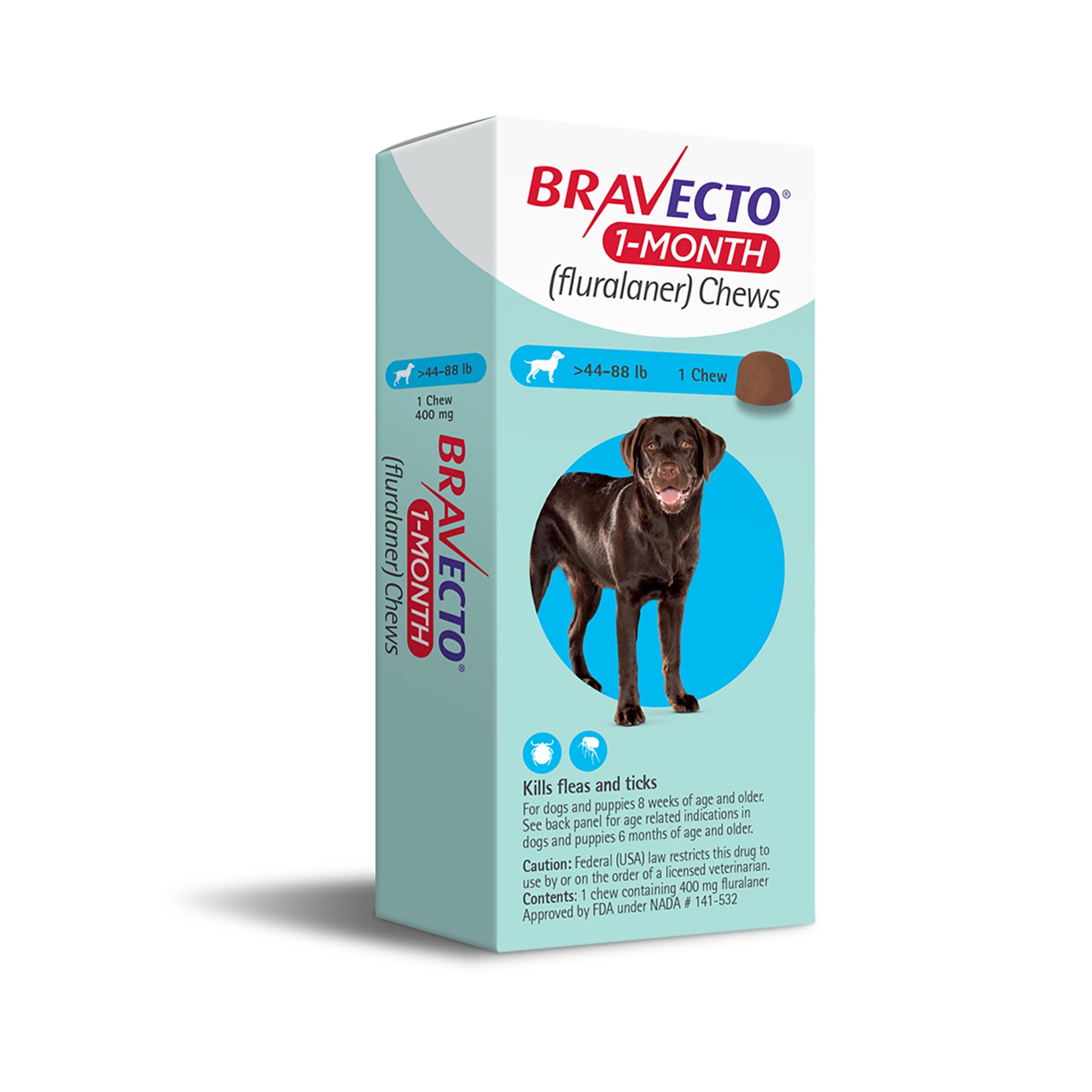 Bravecto 1-Month Chews for Dogs 44-88lbs， 1 Month Supply