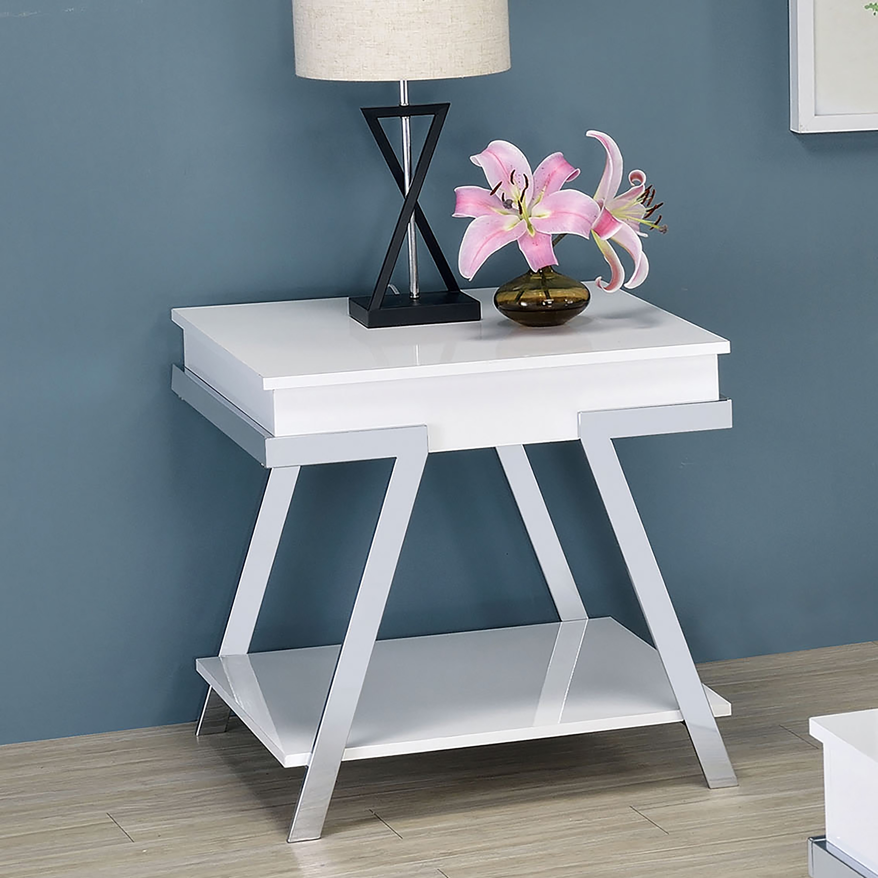 Cas Modern White End Table with Shelf by Furniture of America