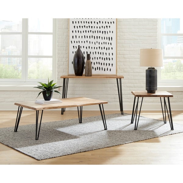 Coaster Furniture Zander Natural and Matte Black End Table with Hairpin Leg