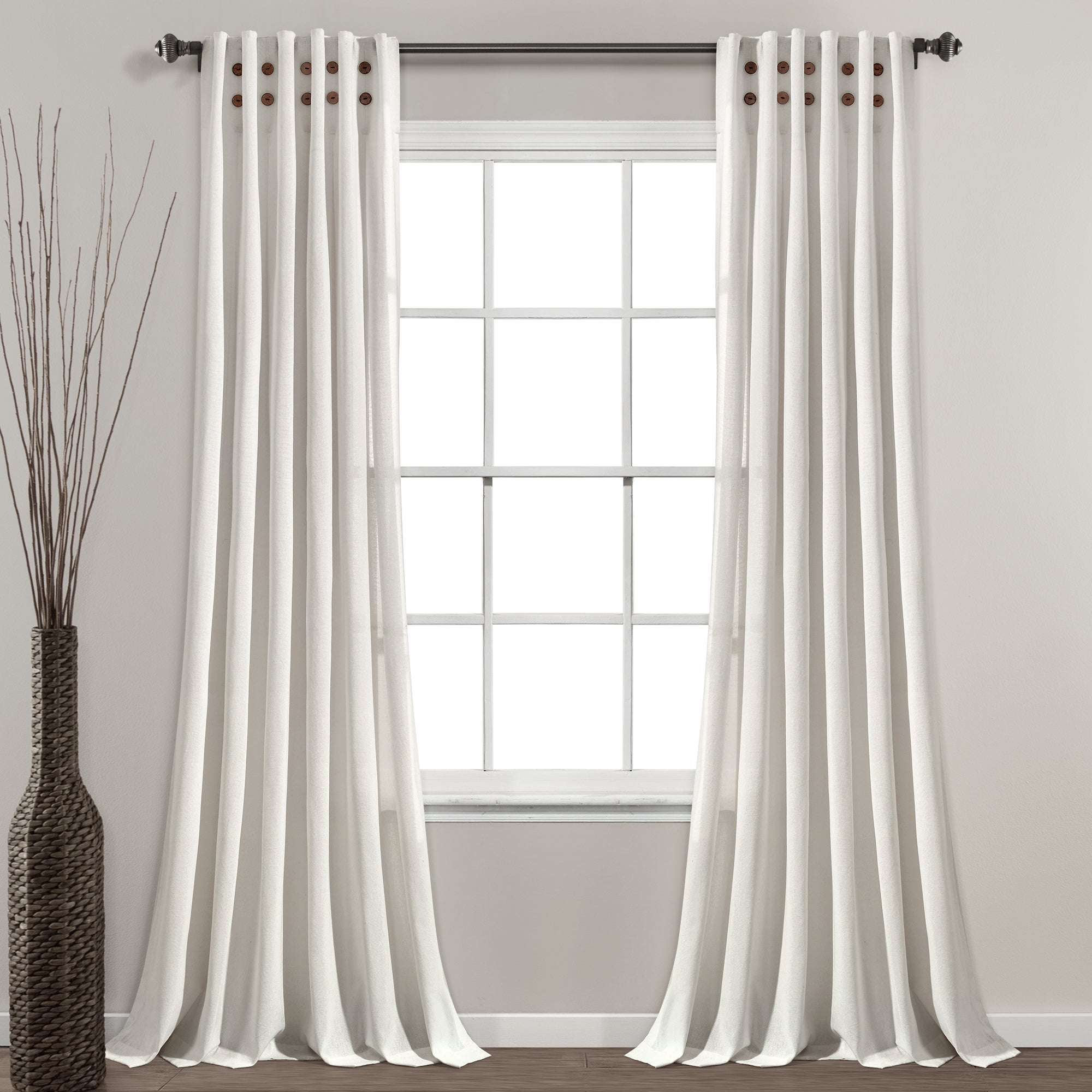 Linen Button Pinched Pleat Window Curtain Panel