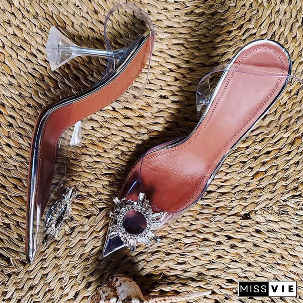 Transparent PVC Sandals Women Pointed Clear Crystal Cup High Heel Stilettos Sexy Pumps Summer Shoes Peep Toe Women Pumps Size 43