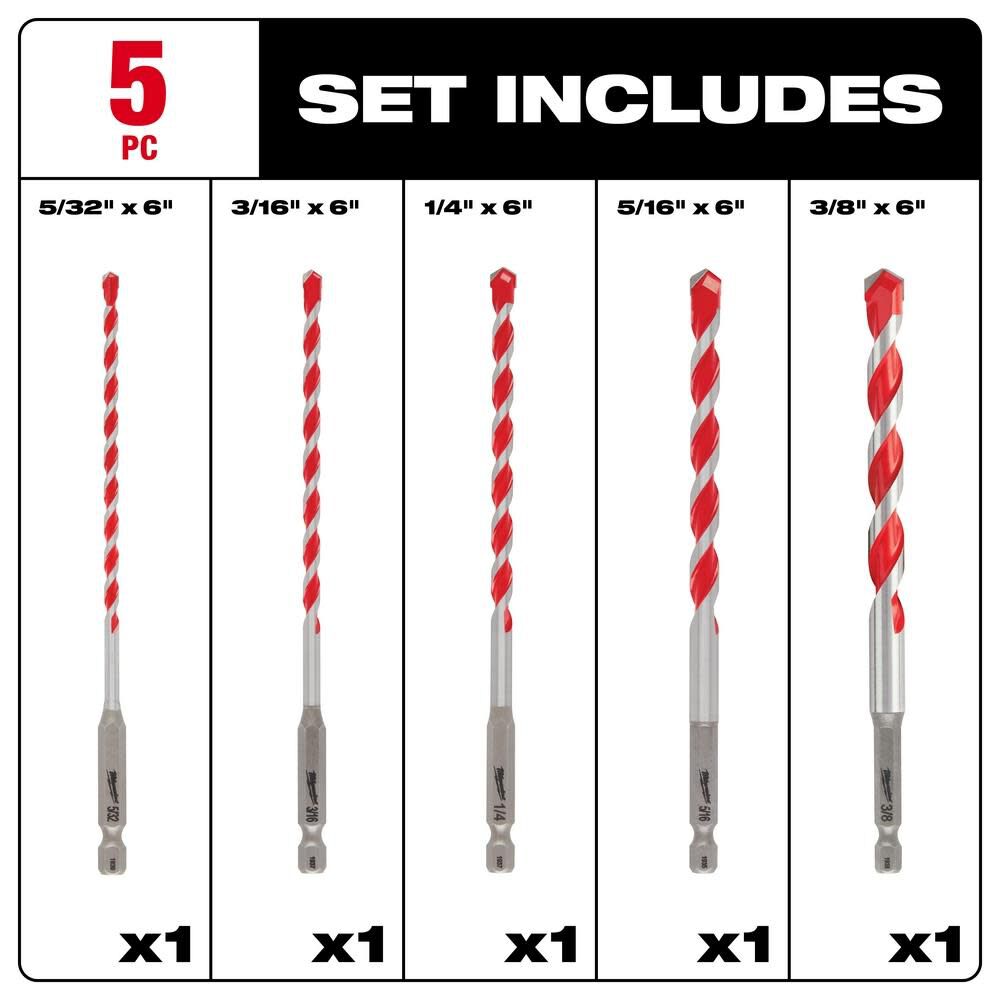 Milwaukee 5 pc SHOCKWAVE Carbide Hammer Drill Bit Kit 48-20-9051 from Milwaukee