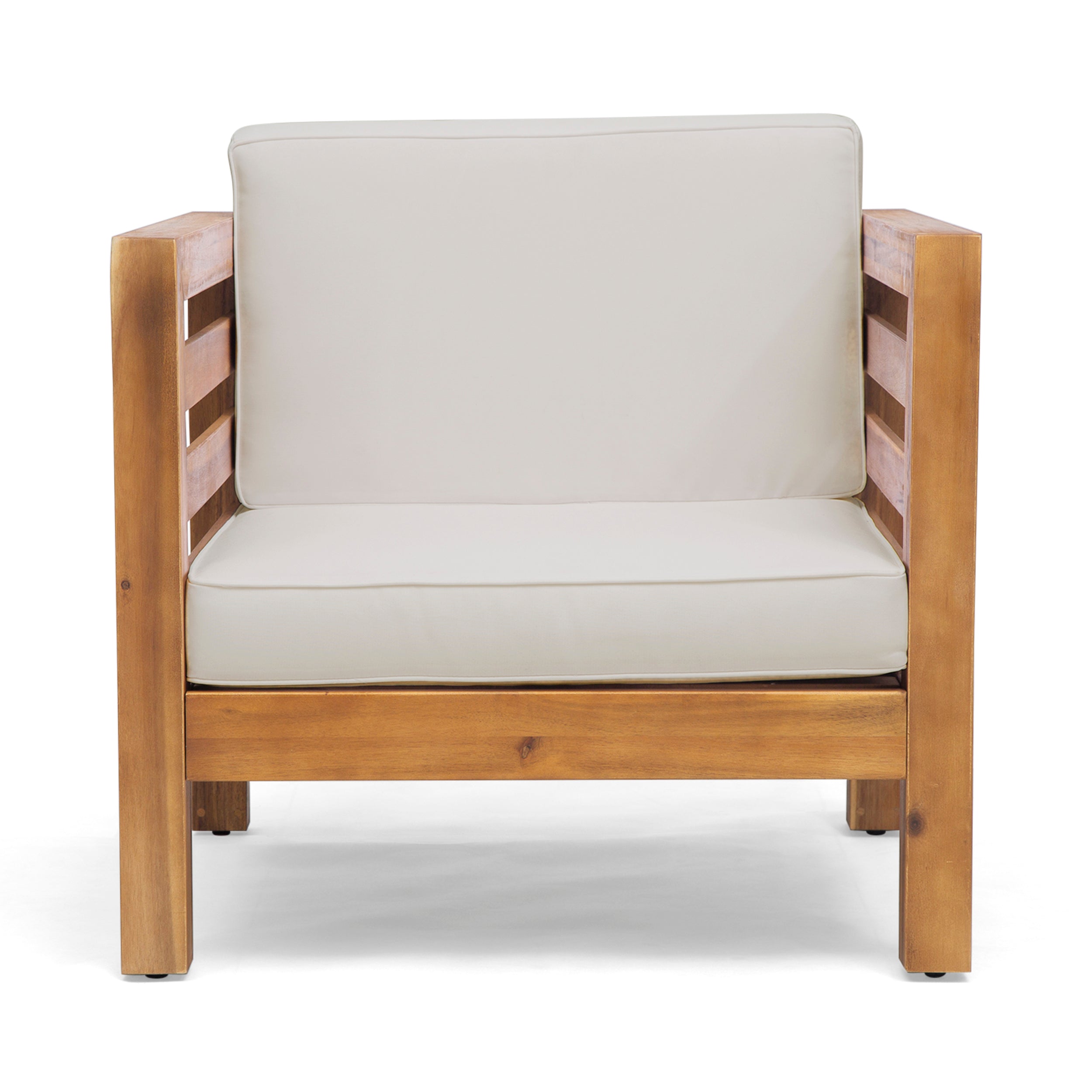 Louise Outdoor Acacia Wood Club Chair with Cushion