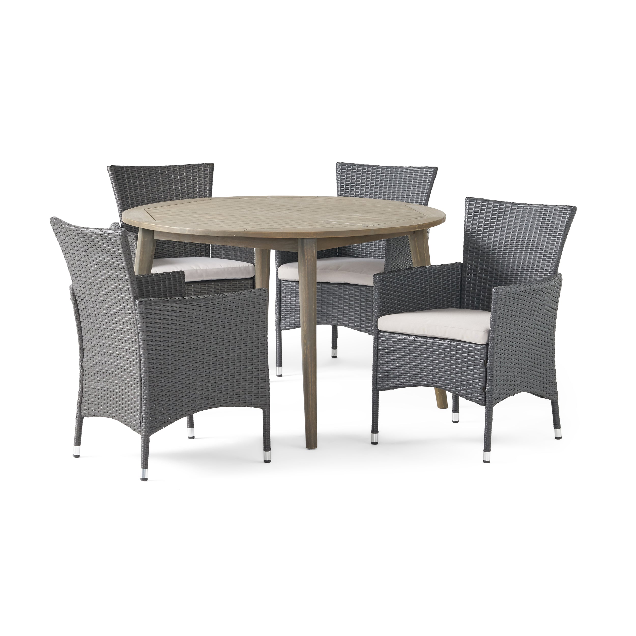 Hearn Outdoor 5 Piece Wood and Wicker Dining Set