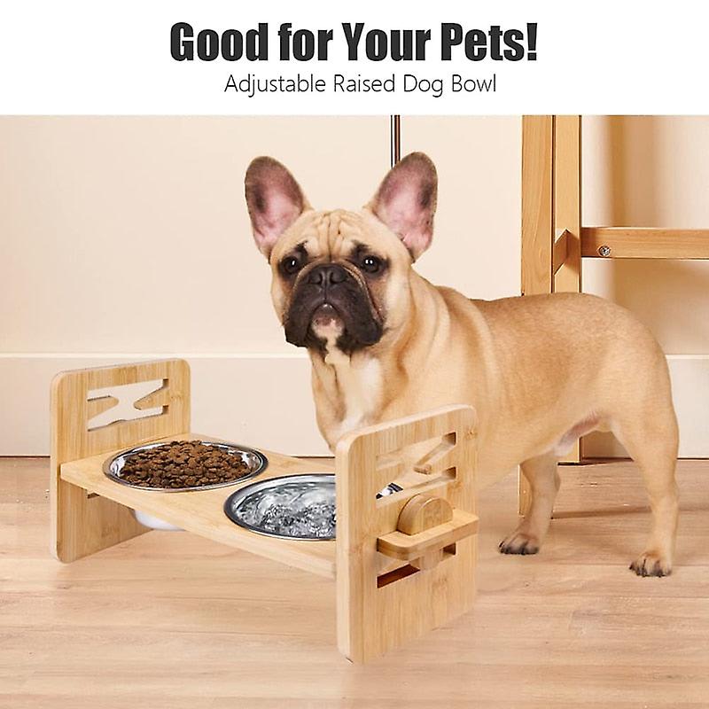 Bamboo elevated stainless steel dog bowls