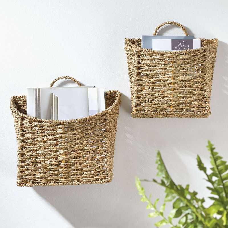 mDesign Woven Seagrass Hanging Wall Storage Basket - Set of 2