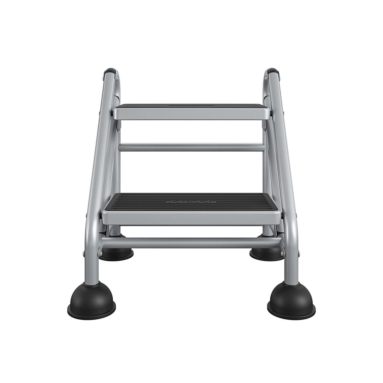 COSCO 2-Step Commercial Steel Rolling Step Ladder， 300 pound capacity (Gray)