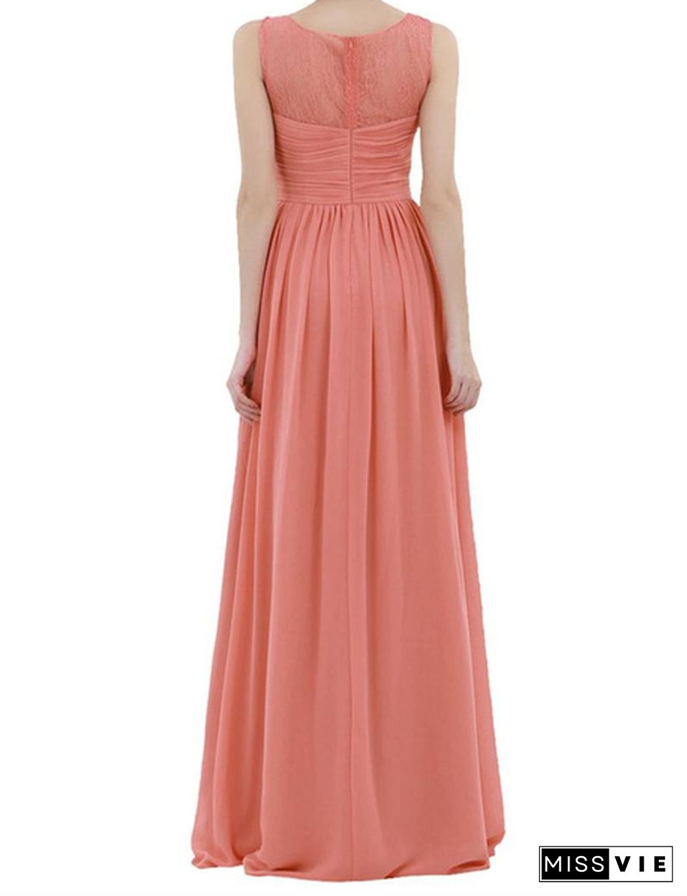 Women Chiffon Full Length Bridesmaid Wedding Evening Cocktail Dress Lace Sleeveless Dress US 4-16