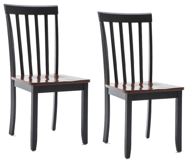 Wooden Seat Dining Chair with Slatted Backrest with set of 2 in Brown and Black   Transitional   Dining Chairs   by Homesquare  Houzz