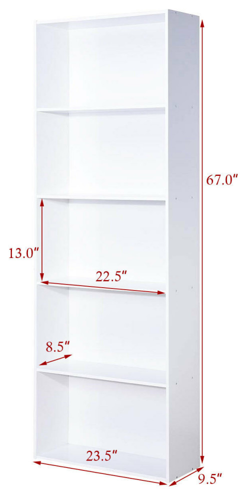 Costway 5 Shelf Storage Bookcase Modern Multi Functional Display Furni White   Contemporary   Bookcases   by La La Lander  Houzz