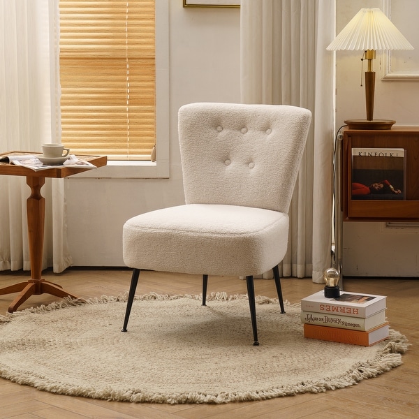 Kata Tufted Back Fabric Farmhouse Slipper Chair With Black Metal Legs