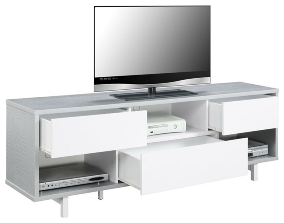 Convenience Concepts Newport Ventura 60 quotTV Stand in Weathered Gray Wood Finish   Contemporary   Entertainment Centers And Tv Stands   by Homesquare  Houzz