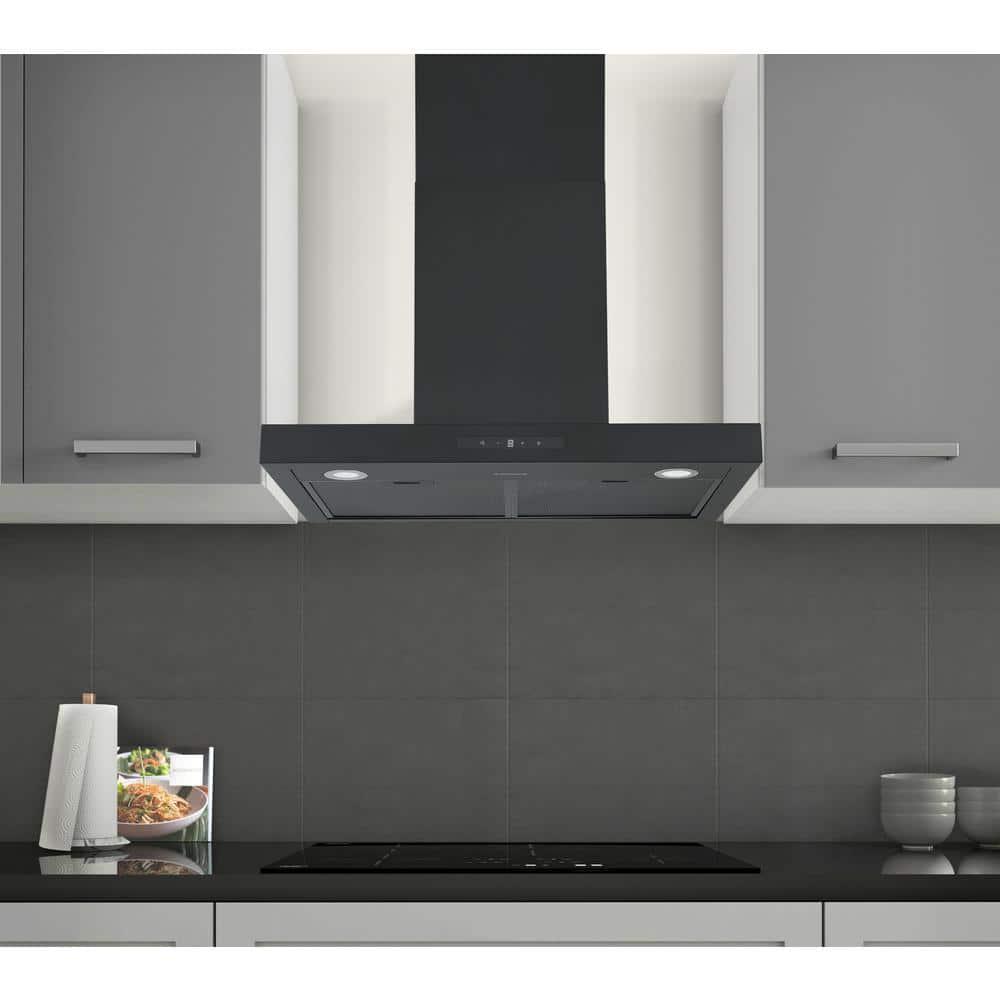 Ancona 30 in 440 CFM Convertible Wall Mount Rectangular Range Hood with LED Lights in Matte Black